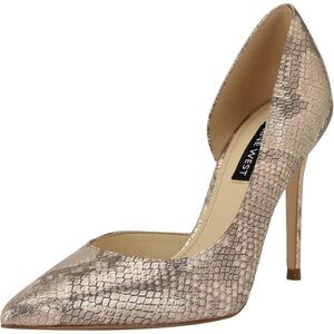 Nine West Women Gold Snake Polyurethane Closed Pointed Toe Heels Pumps